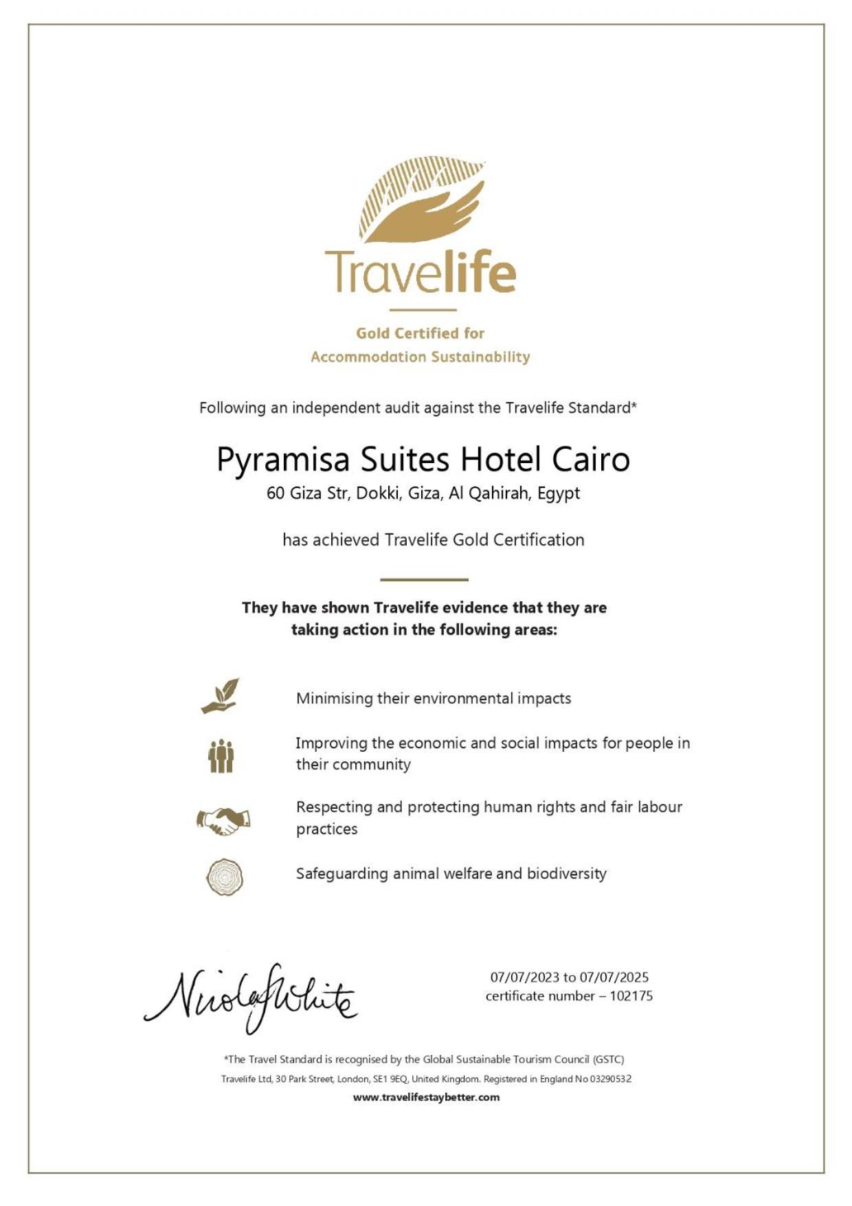 Pyramisa Suites Hotel Cairo Giza Exterior photo Gold certification for the Travelite Standard